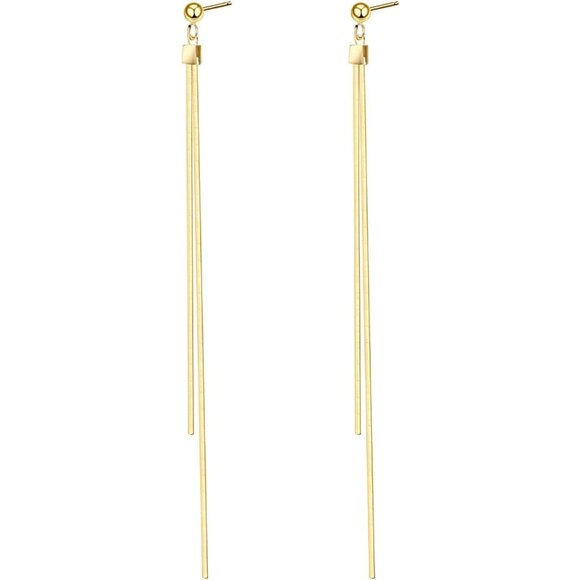 14K Gold Pleated Dainty Dangle Drop Minimalist French Wire Earrings for Women - Picture 1 of 7